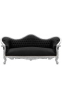 Barock Sofa Napoléon III schwarze Samt und Silber Holz