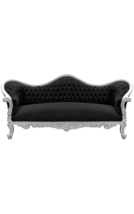 Barroco Sofa Napoléon III terciopelo negro y madera de plata
