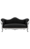 Sofá barroco Napoléon III tecido de veludo preto e madeira de prata - 1