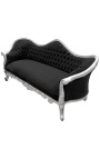 Barok Sofa Napoléon III zwart velvet en zilver hout