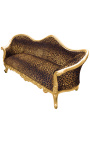 Barroco Sofa Napoléon III tela impresa de leopardo y madera de oro