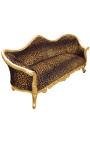 Baroka sofas Napoléon III leoparda drukāta auduma un zelta koka