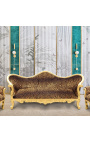 Sofá barroco Napoléon III tecido leopardo e madeira dourada