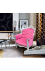 Armchair "princely" Baroque style pink velvet and silver wood