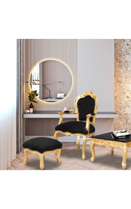 fotel w stylu barokowym rokoko czarny aksamit i złote drewno