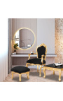fauteuil Barok Rococo-stijl zwart fluweel en goud hout