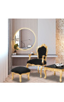 Poltrona barocco rococò stile nero velluto e legno d'oro - 13
