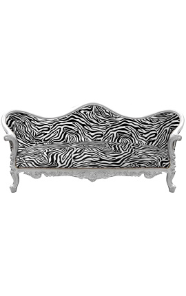 Barok Sofa Napoléon III Zebra gedrukte stof en zilver hout