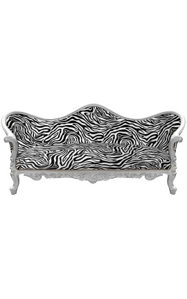 Divano barocco Napoléon III tessuti stampati di zebra e legno d'argento