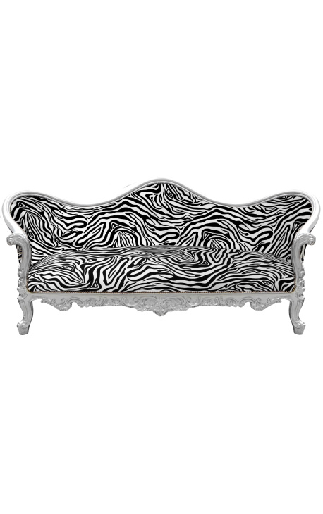 Sofa barokowe Napoléon III Zebra drukowane tkaniny i drewno srebrne