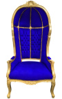 Grand портиерски стол в бароков стил синьо кадифе и златно дърво