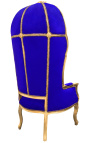 Cadeira grande estilo barroco tecido de veludo azul e madeira dourada