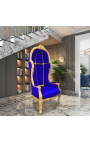 Krzesło Grand Porter's w stylu barokowym niebieski aksamit i złote drewno