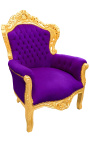 Gran sillón de estilo barroco terciopelo púrpura y madera de oro