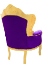 Grand fauteuil de style baroque velours mauve et bois doré