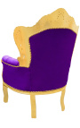 Liels baroka stila krēsls purpura samta un zelta koka