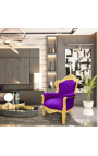Big baroque style armchair purple velvet and gold wood