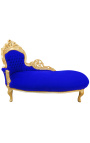 Duży szezlong w stylu barokowym niebieski aksamit z tkaniny i złote drewno