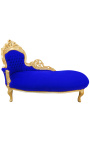 Große Barock-Chaiselongue aus blauem Samtstoff und goldenem Holz