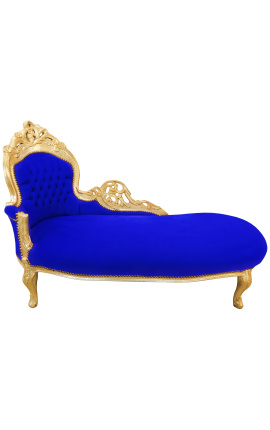 Duży szezlong w stylu barokowym niebieski aksamit z tkaniny i złote drewno