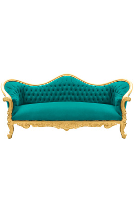 Barroco Sofa Napoléon III terciopelo verde y madera de oro