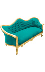 Barock soffa Napoléon III grön sammet och guldträ