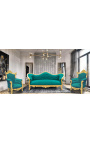 Baroque Sofa Napoléon III green velvet and gold wood