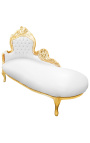 Chaise longue barroca gran d'imitació de pell blanca i fusta daurada