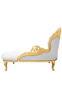 Grande chaise longue barocca in similpelle bianca e legno oro