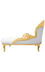 Grande chaise longue barroca em imitação de pele branca e madeira dourada