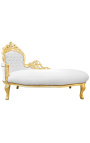 Large baroque chaise longue white leatherette and gold wood