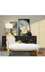 Chaise longue barroca gran d'imitació de pell blanca i fusta daurada