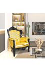 Grand fauteuil de style baroque simili cuir doré et bois noir