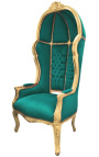 Cadira d'autocar d'estil barroc gran de tela de vellut verd i fusta daurada