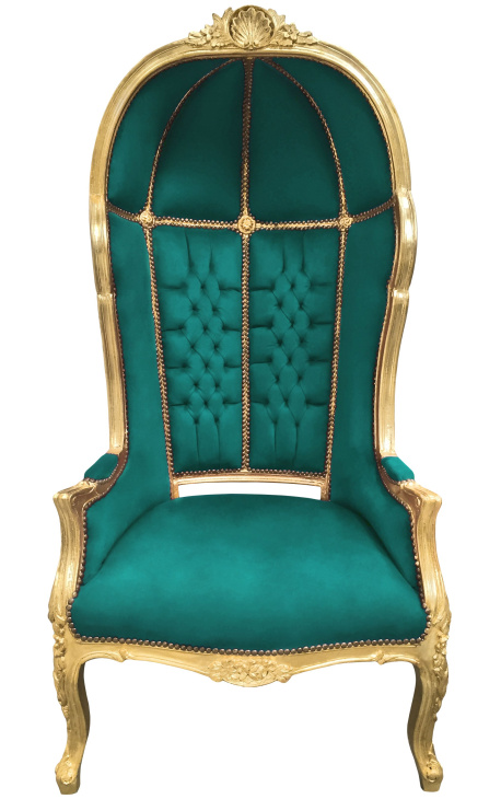 Silla de estilo barroco de gran porter terciopelo azul y madera de oro