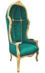 Cadira d'autocar d'estil barroc gran de tela de vellut verd i fusta daurada