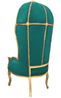 Cadeira grande estilo barroco tecido de veludo verde e madeira dourada
