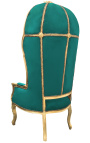 Grand fauteuil carrosse de style baroque tissu velours vert et bois doré