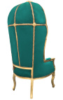 Cadeira grande estilo barroco tecido de veludo verde e madeira dourada