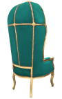 Grand fauteuil carrosse de style baroque tissu velours vert et bois doré