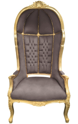 Grand Porter baroko stiliaus kėdė taupe aksomo ir aukso medienos