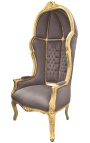 Grand porter's baroka stila krēsls taupe samta un zelta koka