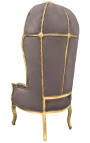 Grand porter's barok stol taupe fløjl og guld træ
