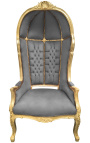 Grand porter's Baroque style chair taupe velvet and gold wood