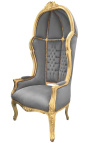Grand Porterin barokkityylinen tuoli taupe samettia ja kultapuuta
