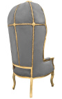 Silla de estilo barroco de gran porter taupe terciopelo y madera de oro