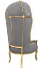 Grand porter's Baroque style chair taupe velvet and gold wood