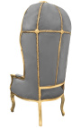 Grand porter's Baroque style chair taupe velvet and gold wood