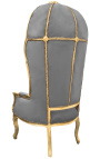 Grand porters stol i barockstil i taupe sammet och guldträ