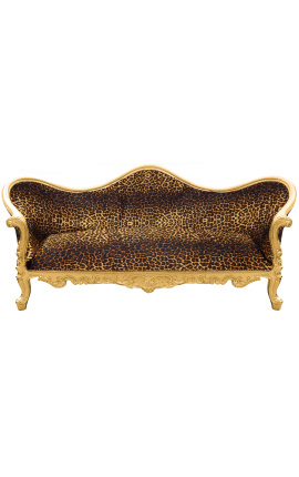 Barock soffa Napoléon III leopard tryckt tyg och guldträ